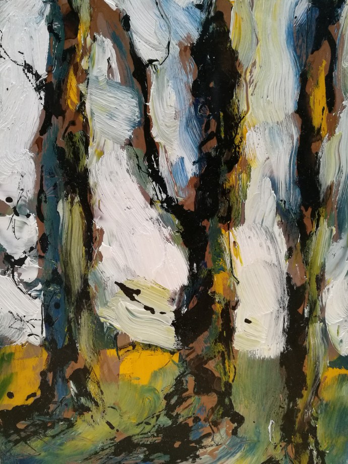 troncs d'arbres peints par Albane Paillard-Brunet, artiste peintre plasticienne grenobloise