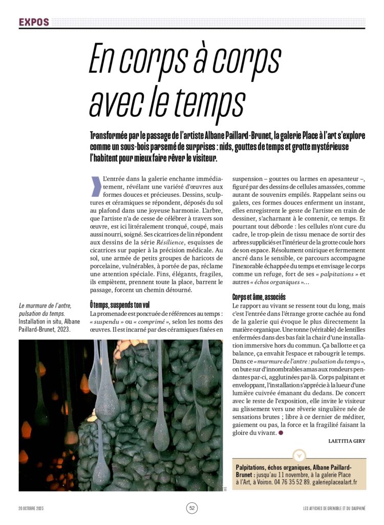 Article de presse "Les affiches" Exposition à Voiron - Palpitations par Albane Paillard-Brunet -2023